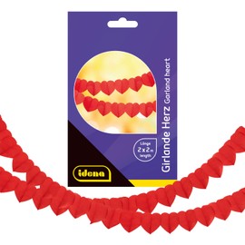 Idena 30428 Heart Garlands, Approx. 2 m Long, 2 Paper Garlands with Red Hearts, Decoration for Valentine's Day