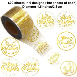 Masper 1.5 Inch Christmas Stickers - Gold Foil Merry Christmas & Winter Holiday Stickers for Decorations, Cards, Crafts & Bags