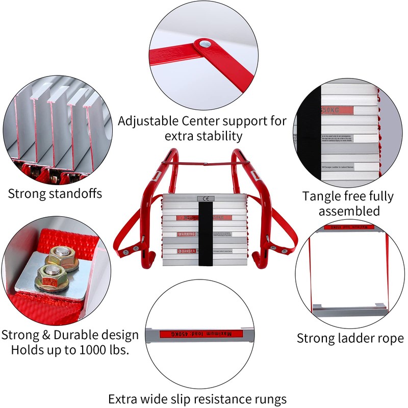 WINSENSE Retractable Fire Escape Ladder 2 Story Homes, 15 Foot