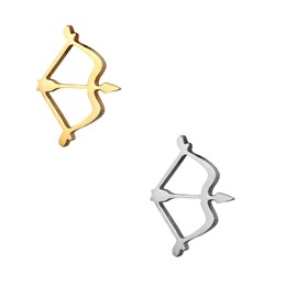 IDB Bow and Arrow Archery Stainless Steel Small Stud Earrings For Men or Women - Approx. 3/8 inch (0.4" / 10mm) - Gold, Silver tones | 2 Pair Pack