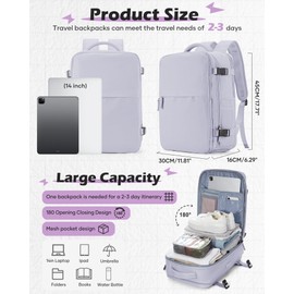 SEAFEW Vacuum Travel Backpack with Electric Air Pump, Waterproof Personal Item Size Bag, Women & Men's Anti-Theft Laptop Daypack for Work Trip Gym with Wet Bag & Shoe Compartment, Purple