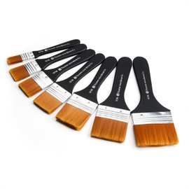 LIGHTWISH Set of 7 Flat Paint Brushes for Applying Gesso, Acrylic Paint, Oil Paint, Watercolor