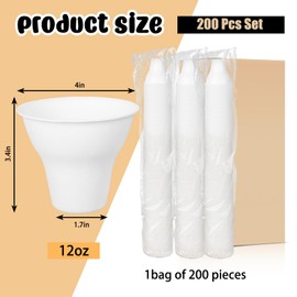 JarThenaAMCS 200Pcs Summer Snow Cone Cups 12 oz White Paper Cone Cups Disposable Ice Cream Cups for Shaved Ice Dessert Packing Supplies