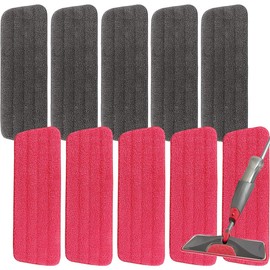 16.5 inch Microfiber Mop Pads for Rubbermaid Reveal Spray Mop and Any 16.5" Flat Mop - 10 Pack 13''-15'' Spray Mop Pad Reusable Washable Replacement Refills - Red & Grey