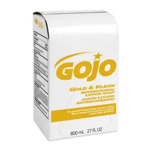 GOJO GOJ 9127-12 Gold and Klean Antimicrobial Lotion Soap for Bag-in-Box Dispenser, 800 ml Volume (Pack of 12)