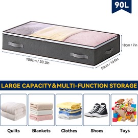 AIOR 1 Pack 90L Under Bed Storage Bag, Large Capacity Closet Organizer Bags for Clothes, Comforters, Blankets, Bedding, Foldable Container with Sturdy Zipper and Clear Window