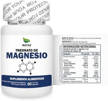 NATSA Treonato de Magnesio 60 Cápsulas 500 mg de Treonato