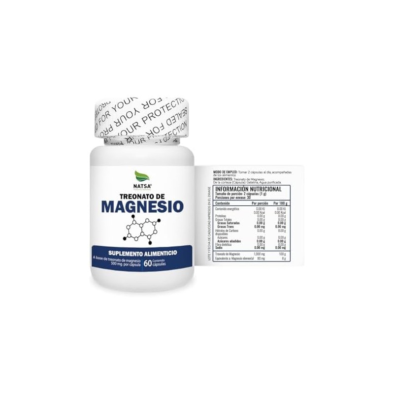 NATSA Treonato de Magnesio 60 Cápsulas 500 mg de Treonato