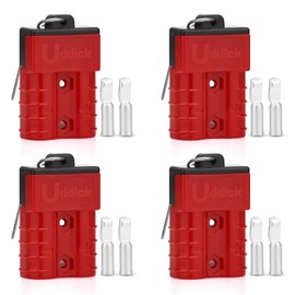 Uddick 4PCS 50A 6-10 Gauge Battery Cable Quick Connect/Disconnect Connector Plug Kit with Wire Harness Dust Cover (Red 10AWG)