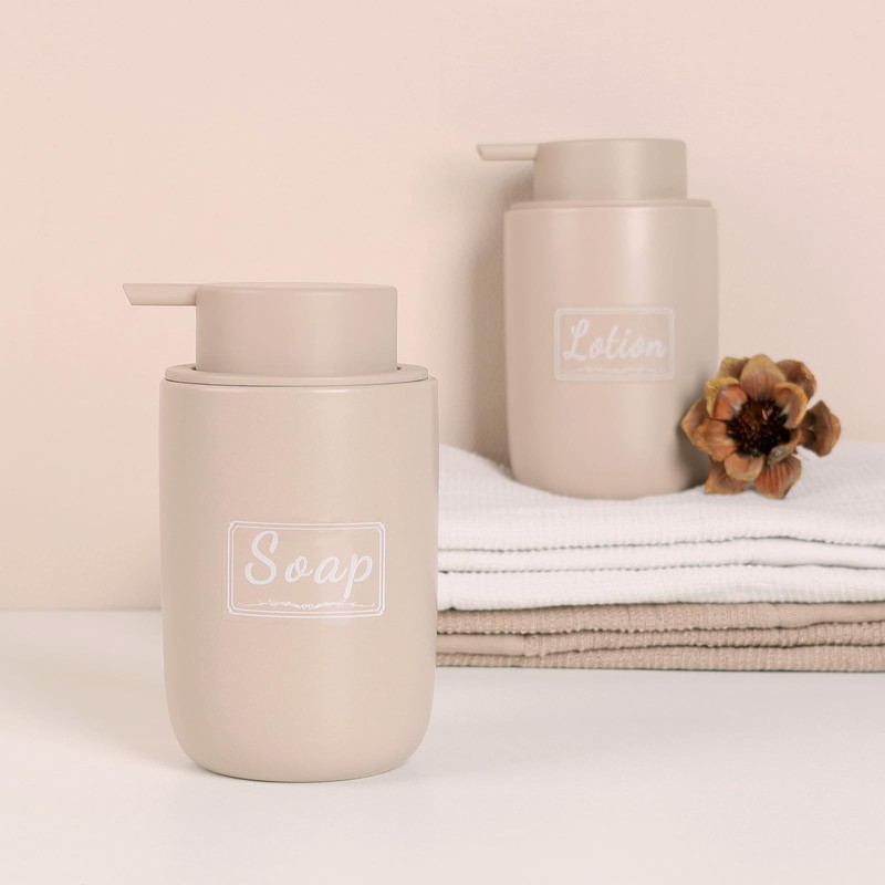 BosilunLife Khaki Soap Dispenser Set - 2 Pack 12oz Ceramic