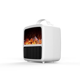 MIZOTIC Mini Electric Space Heater with 3D Flames, Portable and Quiet Fireplace Heater for Bedroom, Bathroom, Office & Small Rooms 1500W/ PTC Ceramic Heating, Tip-Over Safety Switch, Classic White.