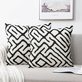 Pyonic Pack of 2 Decorative Throw Pillow Covers Geometric Black and White Pillow Covers 18 x 18inch Modern Abstract Square Cushion Case for Sofa,Bed,Living Room
