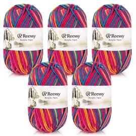 Reessy 225g Knitting Wool Acrylic Yarn Crochet Yarn Set, Super Soft 5 Ply Wool for Crochet Knitting and Crafts, 5 x 45g Crochet Yarn for Amigurumi Projects Handcrafts-Blue Pink Yellow
