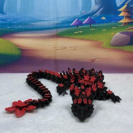Generic 3D Printed Dragon, 12"" Articulated Black and Red Cherry Blossom Dragon, Fidget Toy ADHD Autism, Home Office Decor Executive Desk Toy D020-DR
