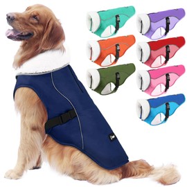 EMUST Dog Cold Weather Coats, Fleece Lining Small/Medium/Large Dog Jacket for Winter, Warm Waterproof Dog Winter Clothes for Large Dogs, Blue XL