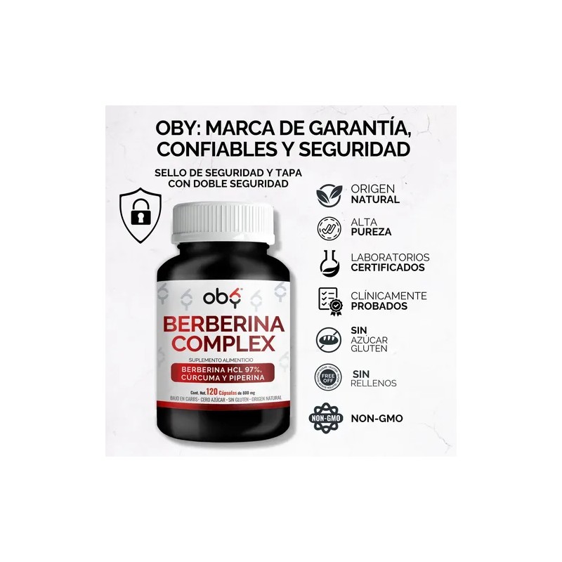 Berberina Hcl 97% 1000mg + Piperina, Curcuma | Oby Glucontrol