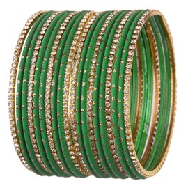 Efulgenz Indian Bangles for Women Indian Bangle Set Rhinestone CZ Plain Metal Bracelet Bangle Jewelry for Women