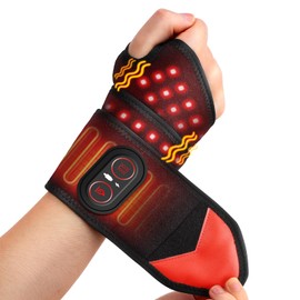 Cordless Heated Wrist Massager, Heated Wrist Support with Vibration, 3 Heats and Vibrations Modes, Red Light Heated Wrist Brace and Hand Massager, Heating Pad for Wrist, Hand, Arm, Knee, Elbow, Black