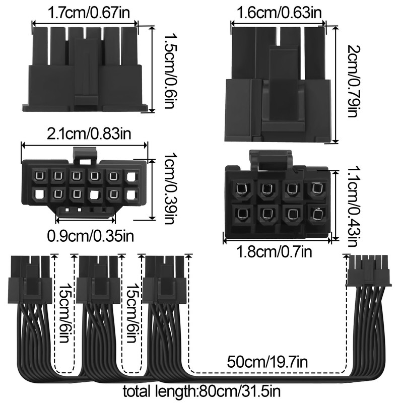 ELFJMZP 12VHPWR to 3X 8Pin PCIe GPU Adaptor Cable, 18AWG