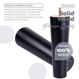 Btowin 5 inch Solid Wood Furniture Legs, 4Pcs Mid-Century Modern Black Wooden Replacement Feet with Threaded 5/16'' Hanger Bolts & Mounting Plate & Screws for Sofa Couch Armchair Cabinet TV Stand