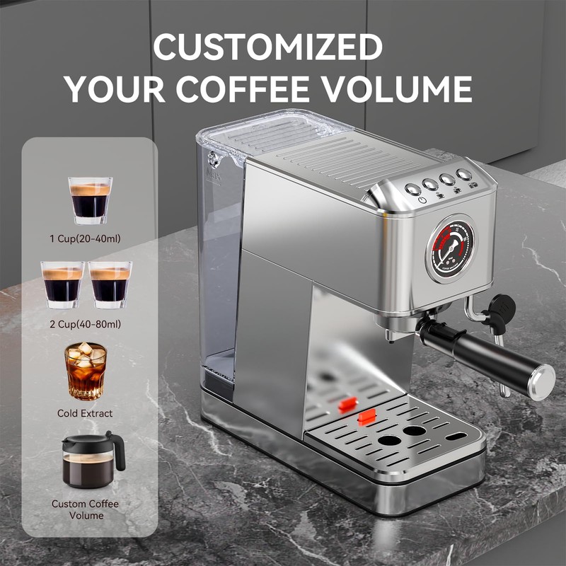 TINTALK EM623 Espresso Machine 20 Bar with Steam Milk Frother,