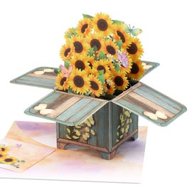 Giiffu 3D Sunflower Pop-Up Greeting Card with Envelope & Notecard - Birthday, Mother's Day, Anniversary, Thank You, Get Well Soon, Sympathy Card for Women, Friends, Mother, Parents