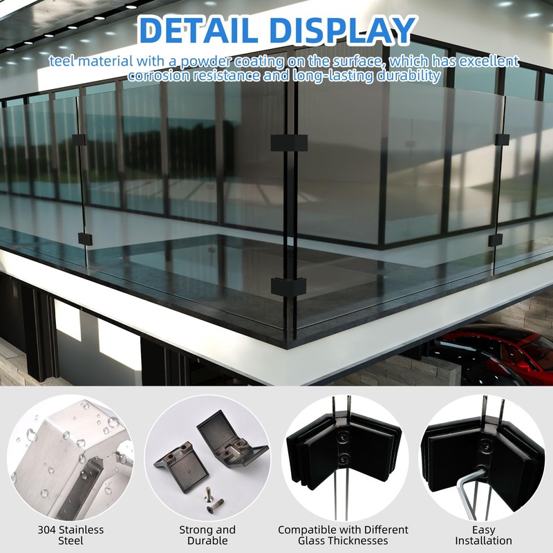 Railing Glass Clamps for Pool, 4 Pack, Glass Balustrade Clamp