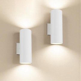 JYV 2 Pack Outdoor Wall Lights Stainless Steel, 23W 3000K LED Cylinder Up Down Wall Sconces, 1300LM Warm White Light IP65 Waterproof Outdoor Light Fixture for House, Garage, Porch, Doorway, White