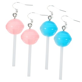 Ipetboom 2 Pairs Round Lollipop Dangle Earrings for Women Lightweight Resin Jewelry with Silver Hooks Blue and Pink Cute Food Simulation Accessories for Sensitive Skin