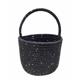 Prudance Small Woven Cotton Basket with Sparkly Gold Sequins, 6"x5",Black