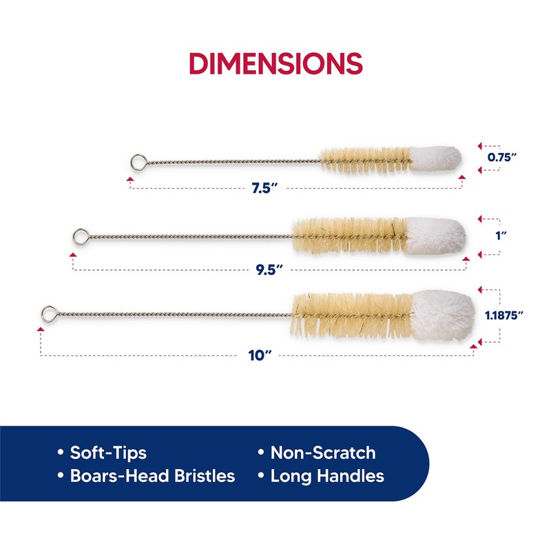 HIC Kitchen Soft-Tip Cleaning Brushes, Non-Scratch Microfiber with Boar Head