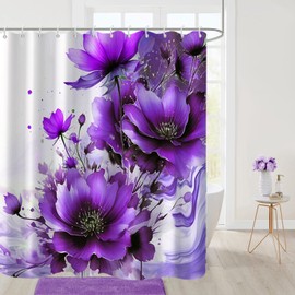 Uiiooazy Purple Floral Shower Curtain Set for Bathroom 72" Wx72 L