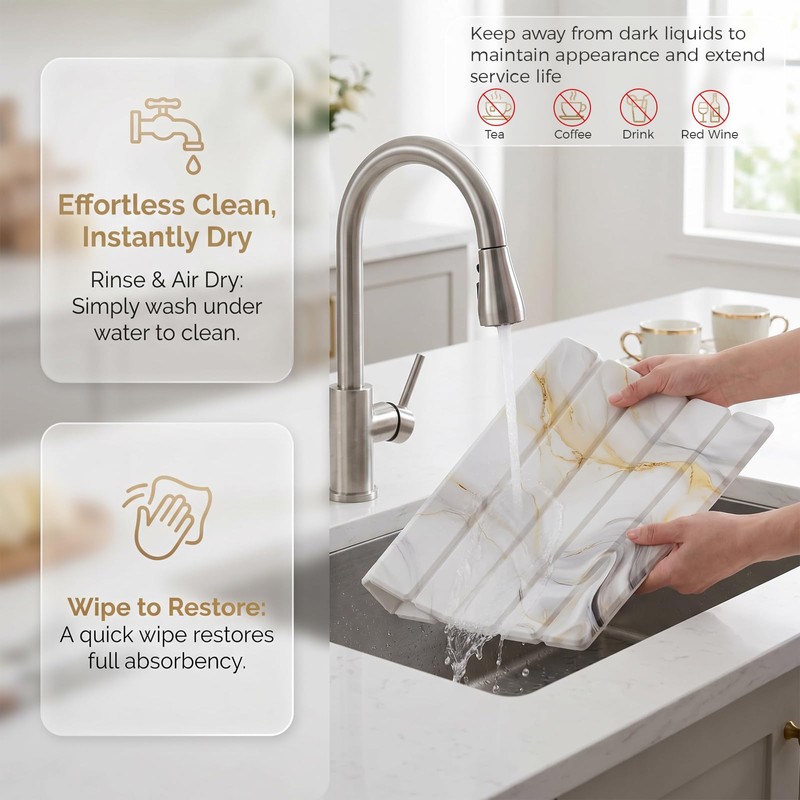 Stone Drying Mat for Kitchen Counter, 2 Pcs Sink Area