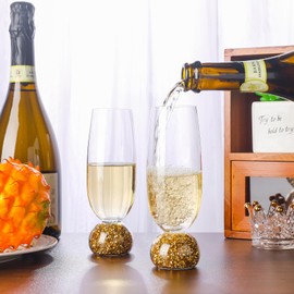 YLNNLC Gold Champagne Flutes, 7oz Lead-Free Champagne Glasses with Diamond Base, Reusable Crystal Cocktail Glasses, Mimosa Glasses, Ideal Gift for Birthday, Wedding, Party