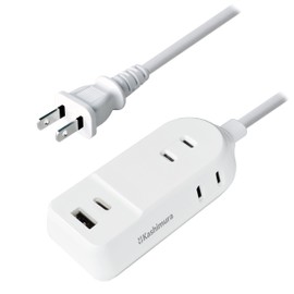 Kashimura NAC-043 100 - 240 V Input Compatible, USB C / USB-A Total 2.4 A, 3 AC Outlets, Cord Length 6.6 ft (2 m) Power Supply Strip