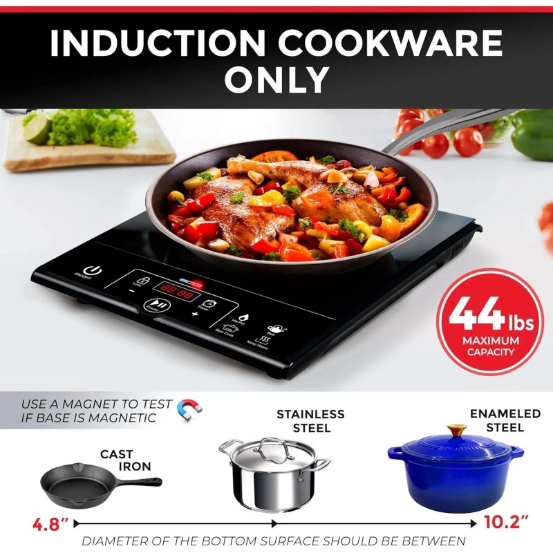 Mueller RapidTherm Portable Induction Cooktop, 1800W, 8 Temp Levels, LED