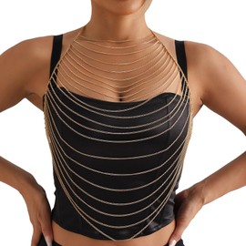 Panxly Gold Punk Body Chain, Alloy Multi Layered Tassel Chest Jewelry for Women, Casual, Formal, Beach, Wedding, Party, Prom, Young Adult to Adult Women, Punk Style Enthusiasts, Female, Gold