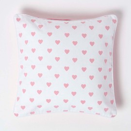 Homescapes Cushion Cover with Pink Hearts, Decorative Cushion Cover 45 x 45 cm for Decorative Cushions and Children's Pillows, 100% Cotton with Zip, Pink Bottom
