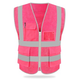 HYCOPROT High Visibility Mesh Safety Reflective Vest with Pockets and Zipper, Meets ANSI/ISEA Standards