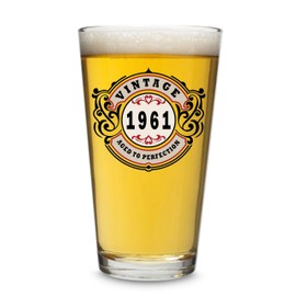 SIRIOKS 64th Birthday Gift for Him Vintage 1961 Birthday Gift for Men, style 16oz beer glass, old man 64 birthday decorations