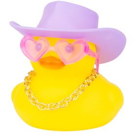 MuMyer Car Rubber Duck Ornament Mini Duck Car Dashboard Decorations Accessories with Mini Hat Necklace Sunglasses(D15)