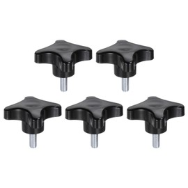 HARFINGTON 5pcs Star Knobs M8 x 20mm Male Thread Plastic 4-Star Stud Knob Hand Tightening Clamping Screw Replacement Threaded Handle, Black