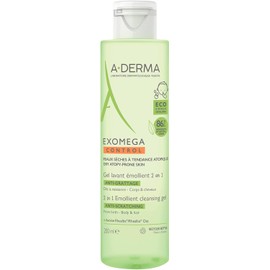 A-DERMA Exomega Control Gel Limpiador de Bebe Piel Atopica Muy Seca, 200 ml