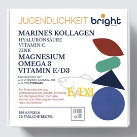 Marine Collagen, Magnesium, Omega 3, Vitamin E and Vitamin D3 - Ideal for Bone Health, Antioxidant Protection and Skin Rejuvenation | 28 Sachets Daily
