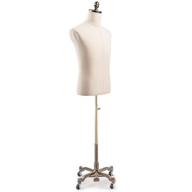 Male Display Dress Form Mannequin in Natural Canvas on Metal Rolling Base by TSC-Medium-Bronze