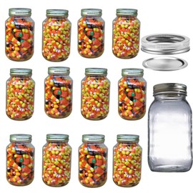 Glass Jars Wide Mouth Glass Mason Jars with Lids, Used for Canning, Pickling, Juice, Jam, Jelly, Salad, Overnight Oats, Fruits, Quart Size 32 Ounce - Pack of 12