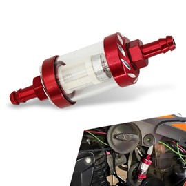 Eratus 1 PC Motorcycle Inline Fuel Filter, Alloy + Tempered Transparent Glass Visible Disassemble and Washable Oil Filter Cup, Suitable for 0.31" Interface, Suitable for Most Motorcycles (Red)