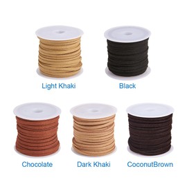 PandaHall Elite 5 Rolls 3mm Flat Micro Fiber Faux Leather Suede Cords Lace Velvet Beading String 5.5 Yard per Pack for Jewelry Making 5 Colors