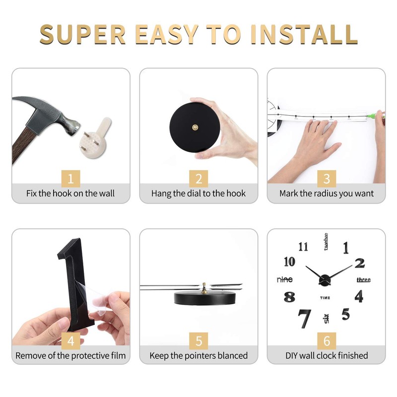 Soledi Wall Clock with 3D Visual Sticker, DIY Wall Clocks,