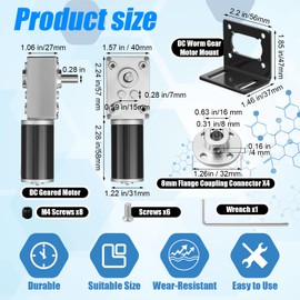 Copkim 6 Pack 12v DC Worm Gear Motor Turbine Electric Gear Box Motor with 8mm Flange Coupling Connector Rigid Flange Coupling and 370 Mounting Bracket with Screw for DIY Projects(12V 160rpm)